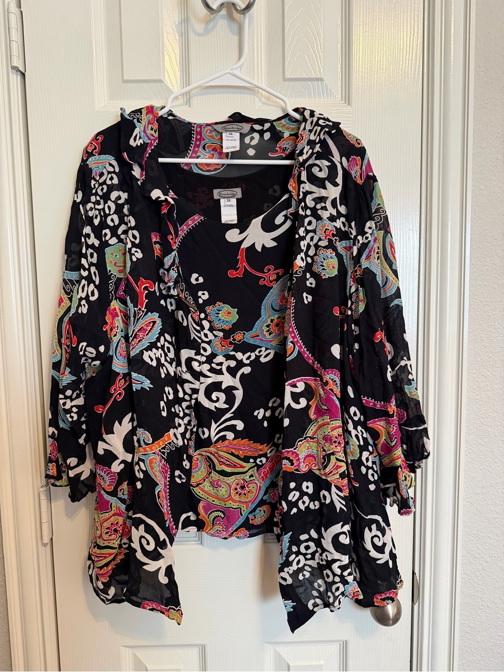 Stonebridge 3X Black Paisley 2 Piece Tunic Tank & Sheer Jacket Plus Size